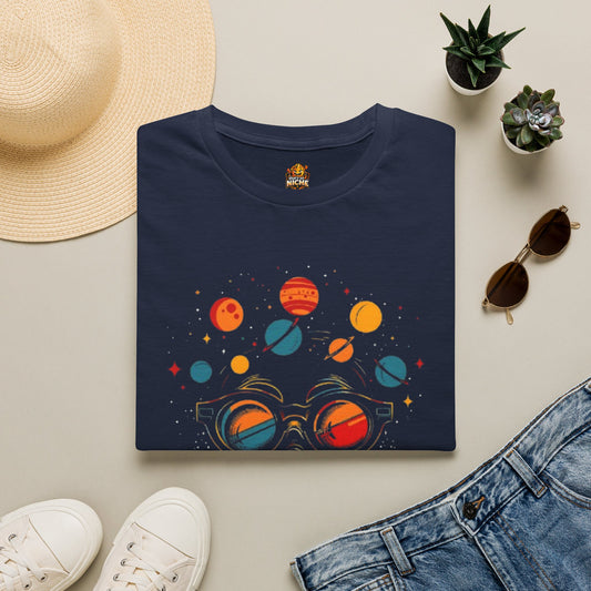 Cosmic Vision T-Shirt — Retro Planets Sunglasses Space Tee