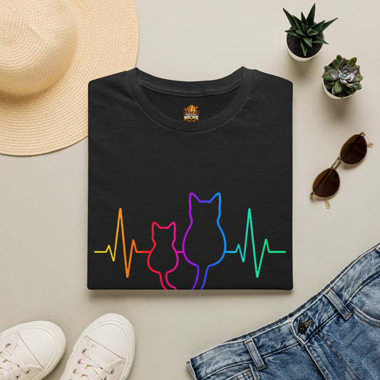 Cat Heartbeat T-Shirt — Rainbow Paw Pulse Graphic Tee