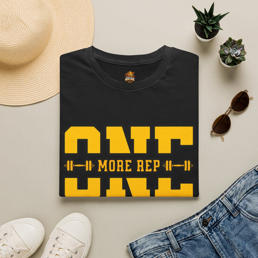 Gym Shirt — "one More Rep" Bold Barbell Fitness Tee front design