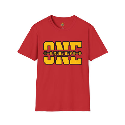 Gym Shirt — "one More Rep" Bold Barbell Fitness Tee front design