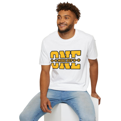 Gym Shirt — "one More Rep" Bold Barbell Fitness Tee front design