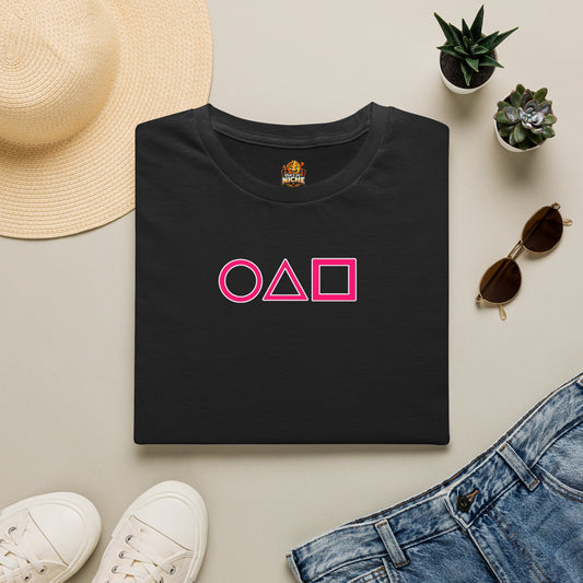 T-Shirt — Pink Circle Triangle Square Minimalist Gaming Symbols Tee
