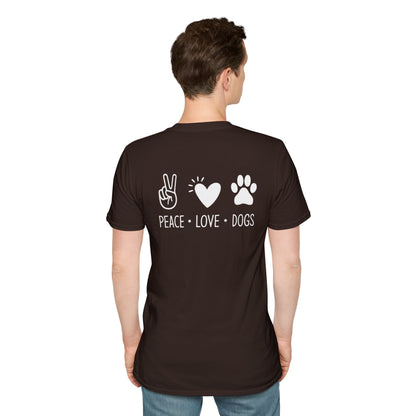 Dog Lover T-Shirt — "Peace • Love • Dogs" Minimal Line Art Tee