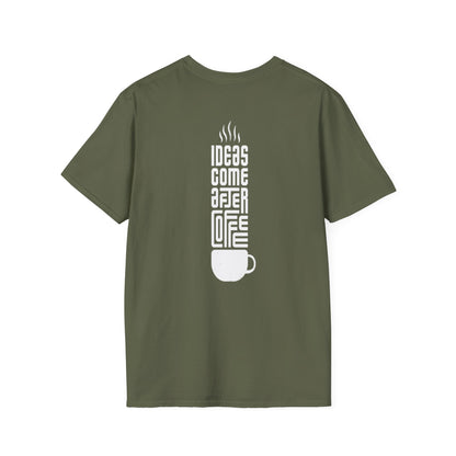 Coffee T-Shirt — "Ideas Come After Coffee" Minimal Pocket Graphic