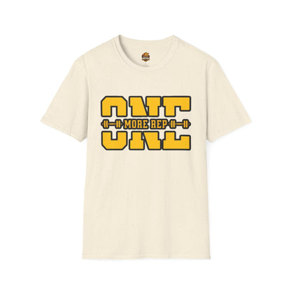 Gym Shirt — "one More Rep" Bold Barbell Fitness Tee front design
