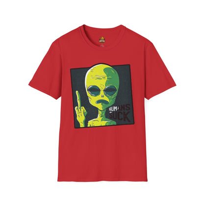 Alien Graphic T-Shirt — Retro Green Alien Flipping Off Humans Tee
