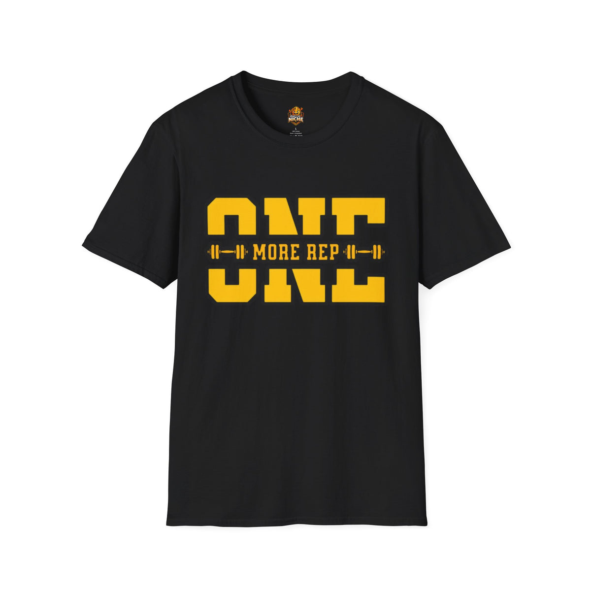 Gym Shirt — "one More Rep" Bold Barbell Fitness Tee front design