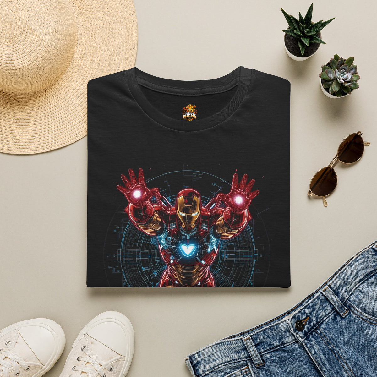 Iron Hero Flight Graphic T-Shirt — Arc Reactor Chest Design