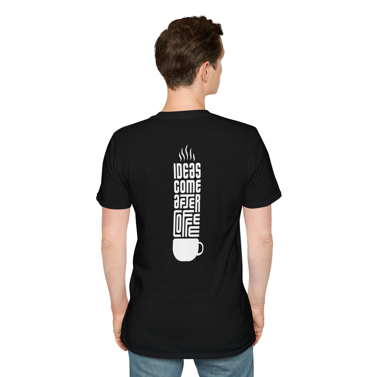 Coffee T-Shirt — "Ideas Come After Coffee" Minimal Pocket Graphic