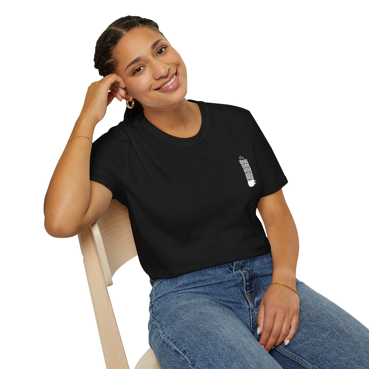 Coffee T-Shirt — "Ideas Come After Coffee" Minimal Pocket Graphic
