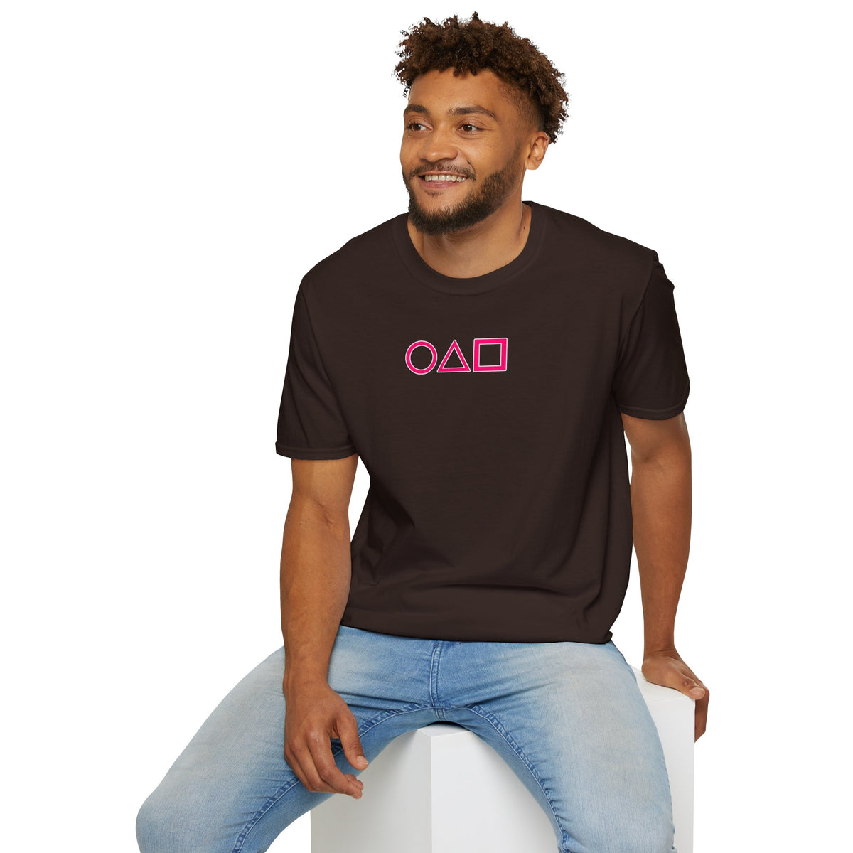 T-Shirt — Pink Circle Triangle Square Minimalist Gaming Symbols Tee