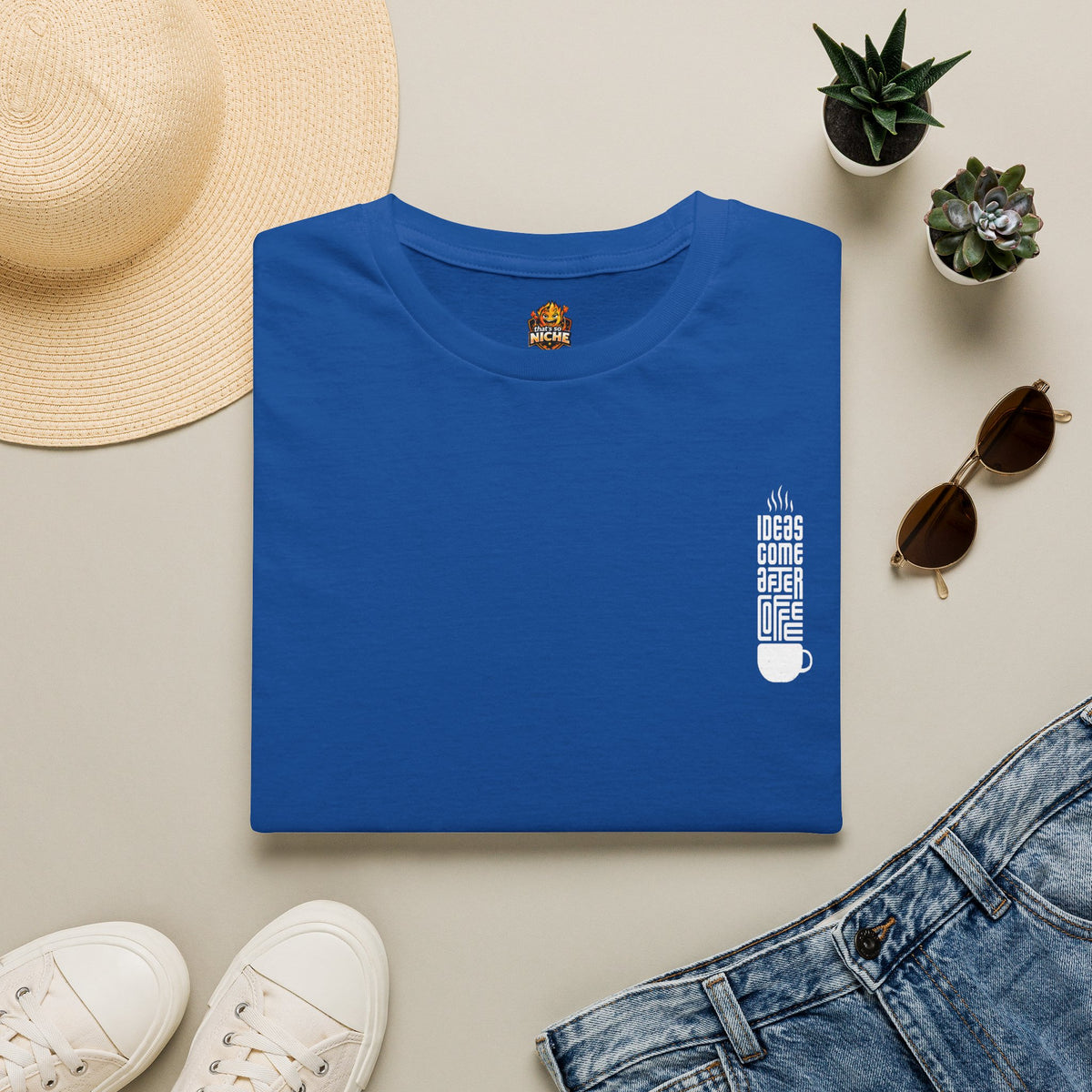 Coffee T-Shirt — "Ideas Come After Coffee" Minimal Pocket Graphic