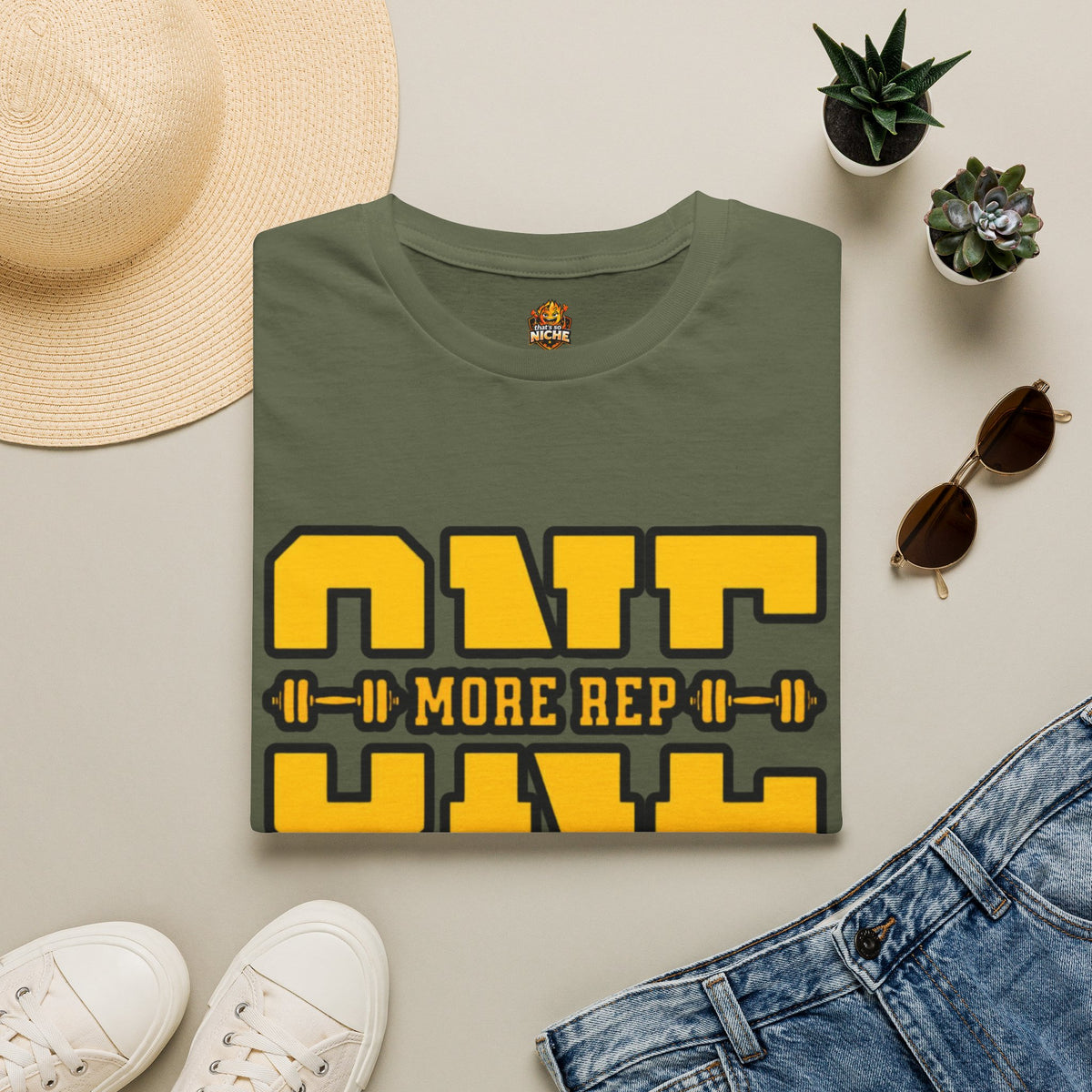 Gym Shirt — "one More Rep" Bold Barbell Fitness Tee front design