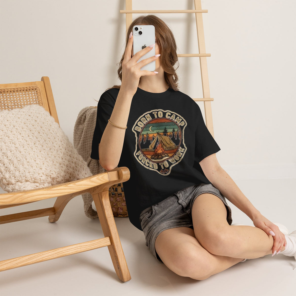 Born to Camp, Forced to Work Camping T‑Shirt — Retro Outdoors Tee
