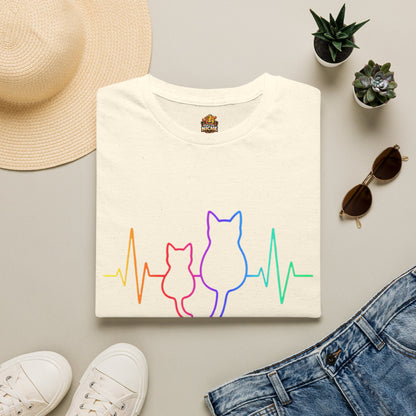 Cat Heartbeat T-Shirt — Rainbow Paw Pulse Graphic Tee