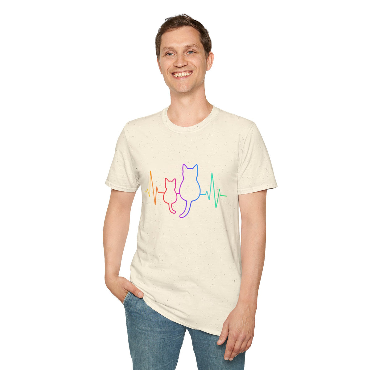 Cat Heartbeat T-Shirt — Rainbow Paw Pulse Graphic Tee
