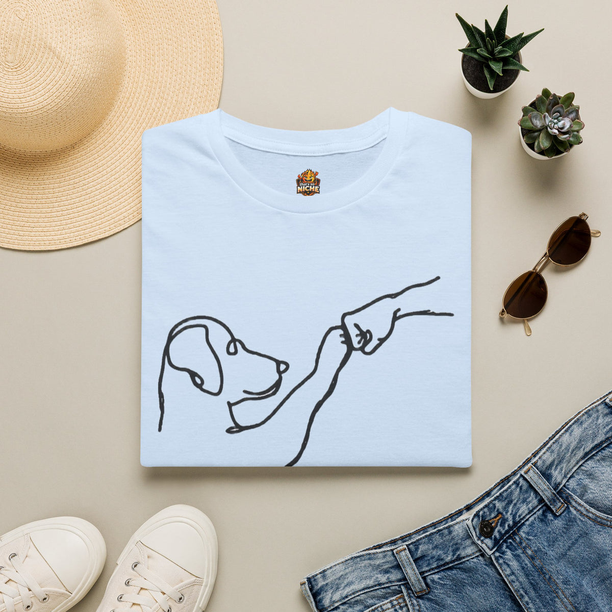 Dog Paw Fist Bump T-Shirt — Minimal Line Art Pet Lover Tee