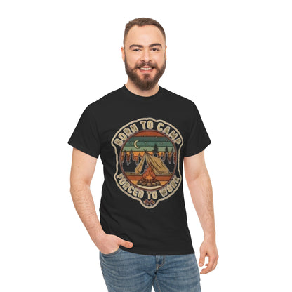 Born to Camp, Forced to Work Camping T‑Shirt — Retro Outdoors Tee