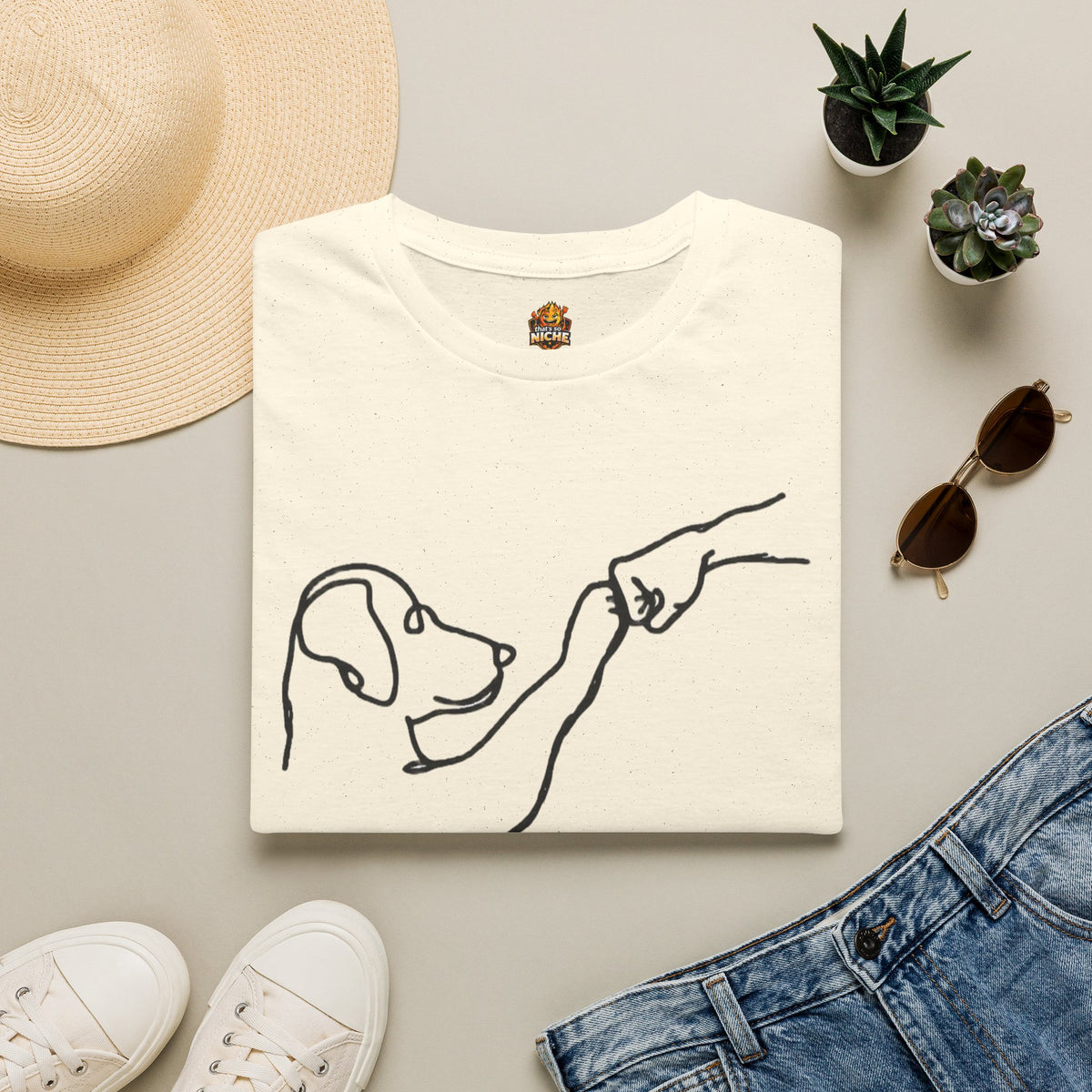 Dog Paw Fist Bump T-Shirt — Minimal Line Art Pet Lover Tee