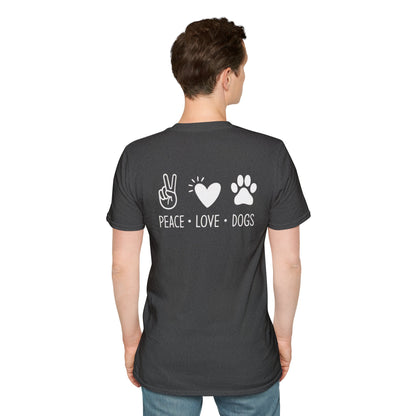 Dog Lover T-Shirt — "Peace • Love • Dogs" Minimal Line Art Tee
