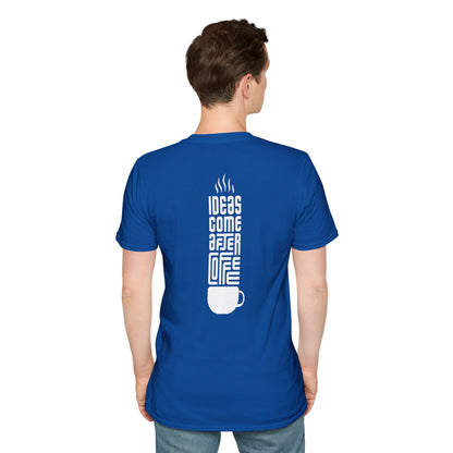 Coffee T-Shirt — "Ideas Come After Coffee" Minimal Pocket Graphic