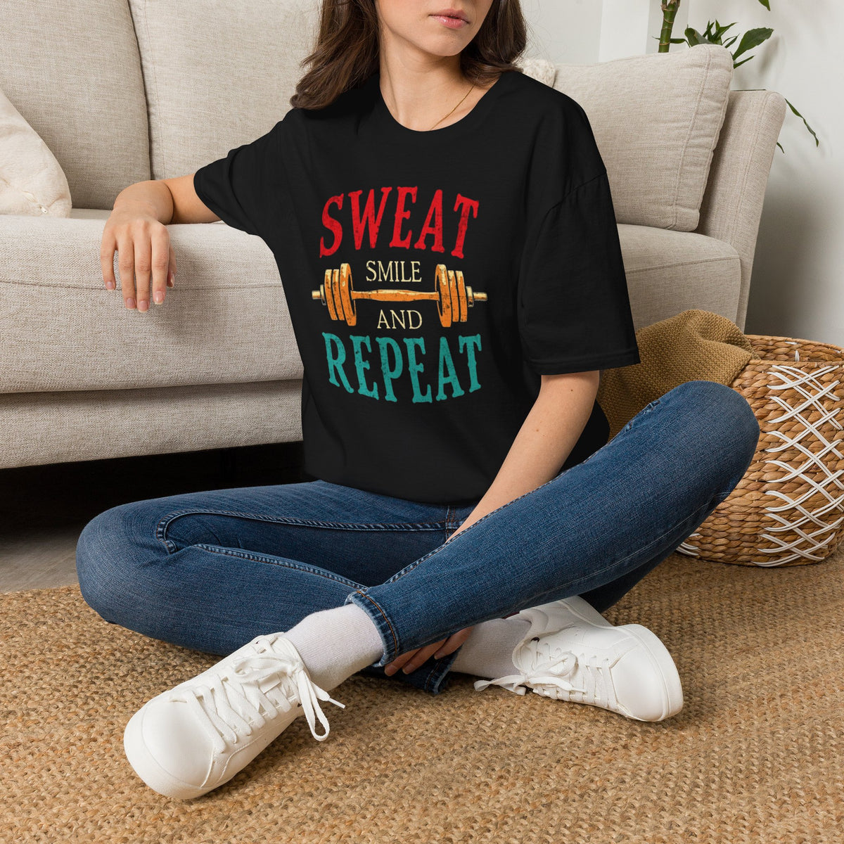 Sweat Smile and Repeat T-Shirt — Motivational Gym Workout Tee