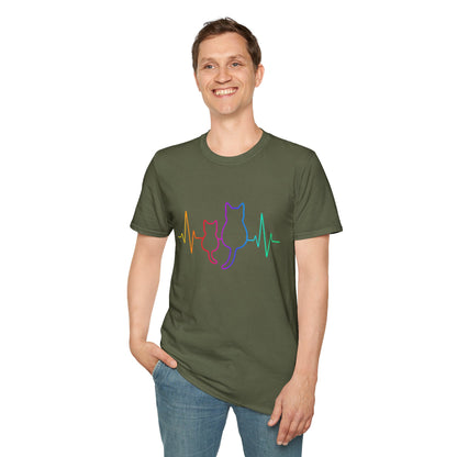 Cat Heartbeat T-Shirt — Rainbow Paw Pulse Graphic Tee