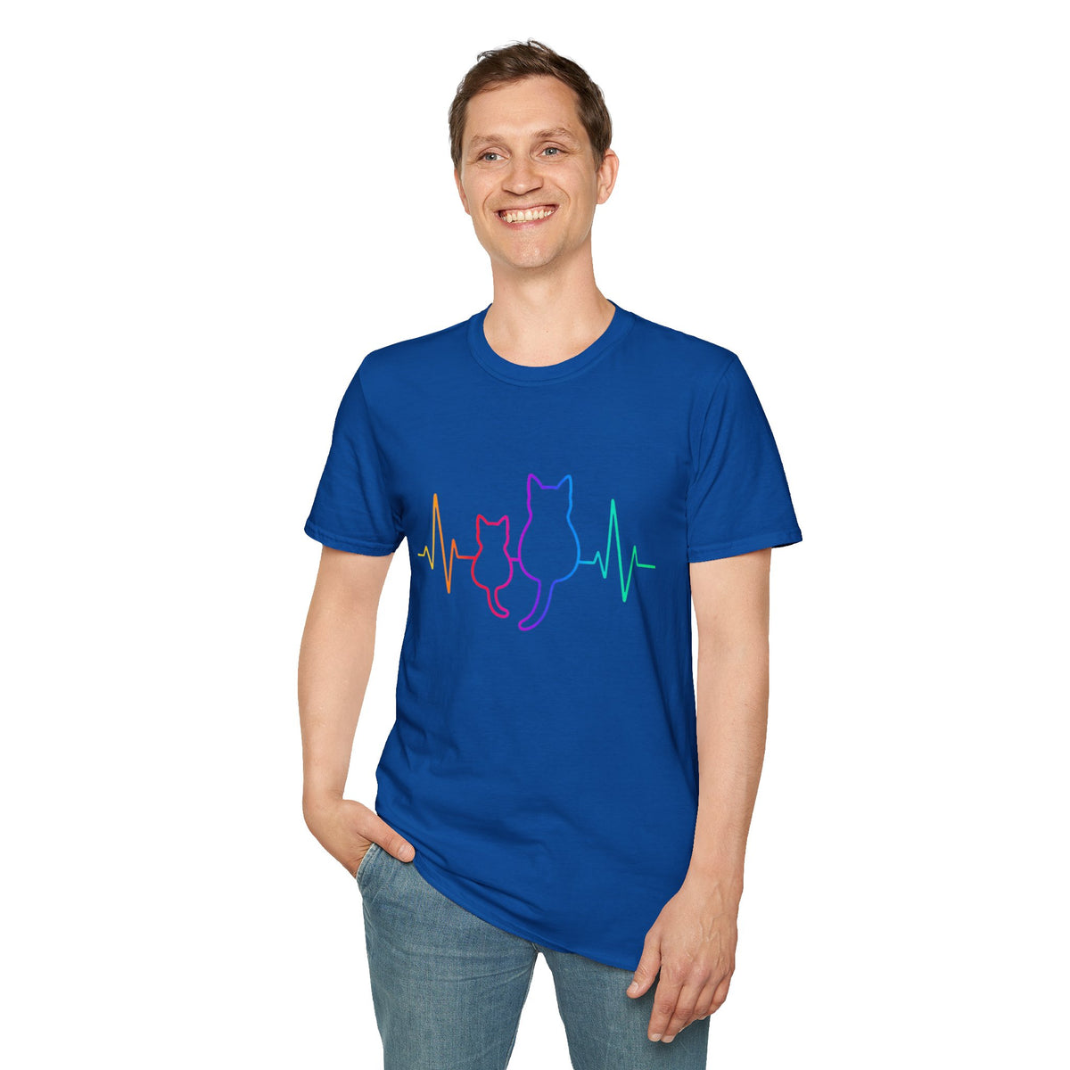 Cat Heartbeat T-Shirt — Rainbow Paw Pulse Graphic Tee