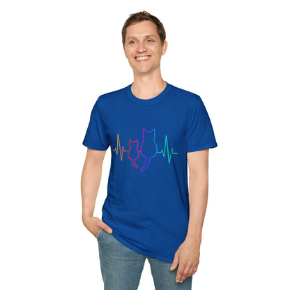 Cat Heartbeat T-Shirt — Rainbow Paw Pulse Graphic Tee