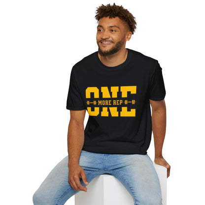 Gym Shirt — "one More Rep" Bold Barbell Fitness Tee front design