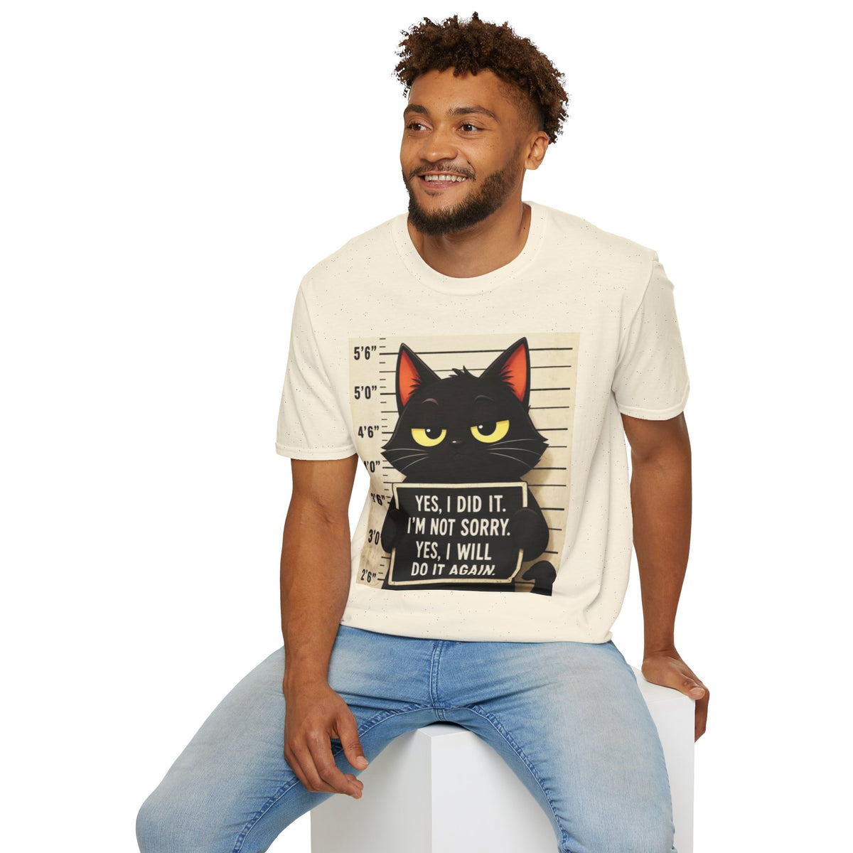 Mugshot Black Cat T-Shirt — “Yes I Did It, I’m Not Sorry” Cat Mugshot Tee