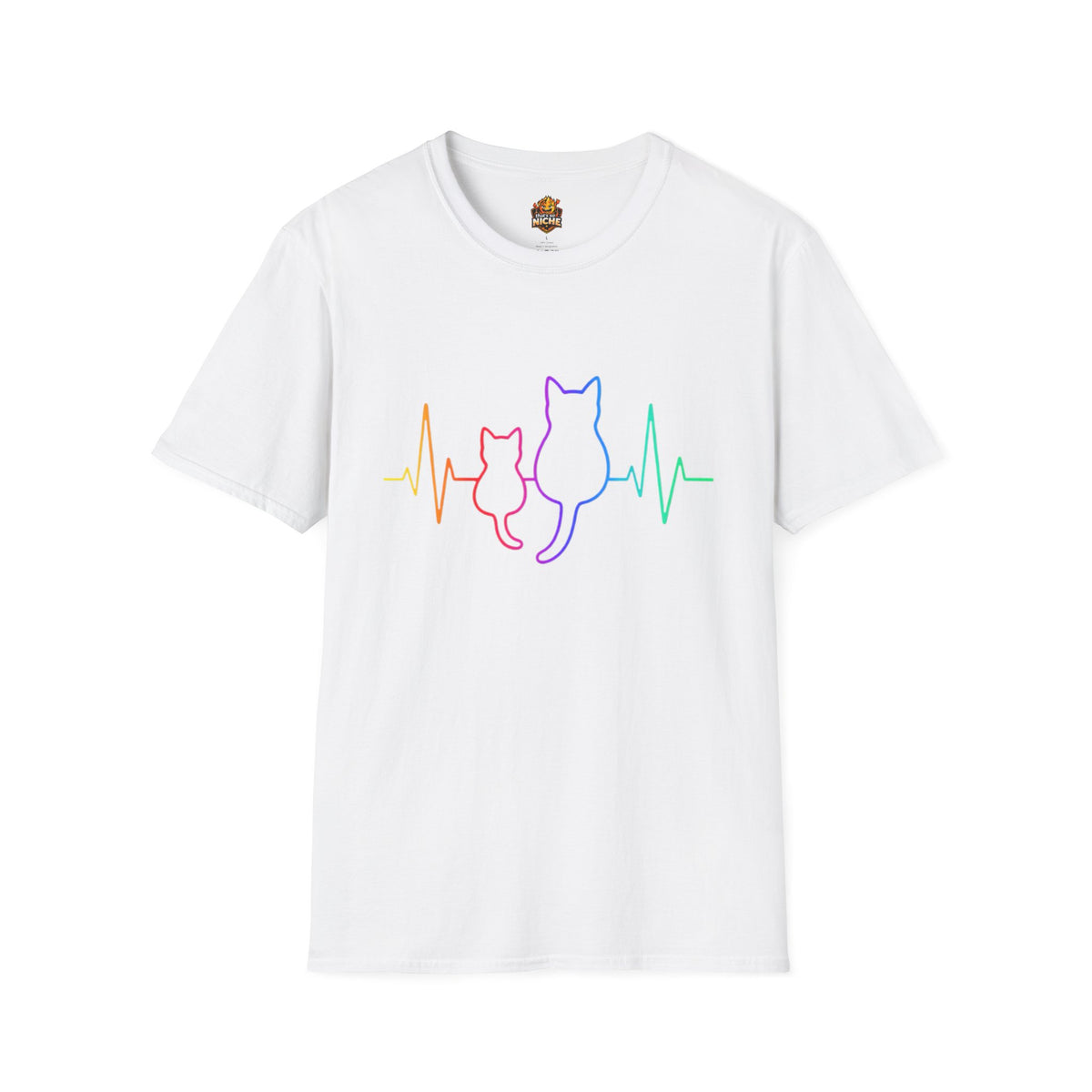 Cat Heartbeat T-Shirt — Rainbow Paw Pulse Graphic Tee