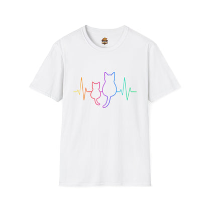 Cat Heartbeat T-Shirt — Rainbow Paw Pulse Graphic Tee