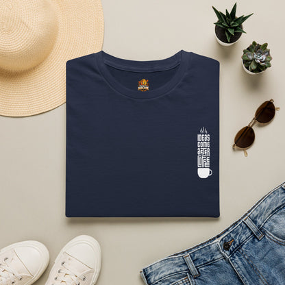 Coffee T-Shirt — "Ideas Come After Coffee" Minimal Pocket Graphic