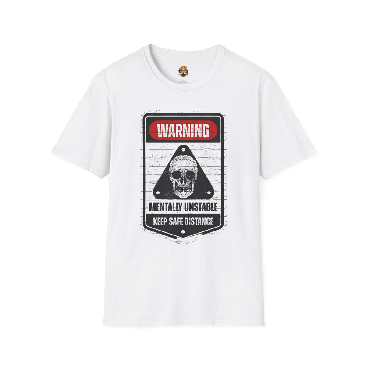 Warning Mentally Unstable T-Shirt — Distressed Skull Graphic Tee
