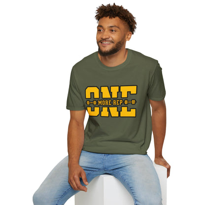 Gym Shirt — "one More Rep" Bold Barbell Fitness Tee front design