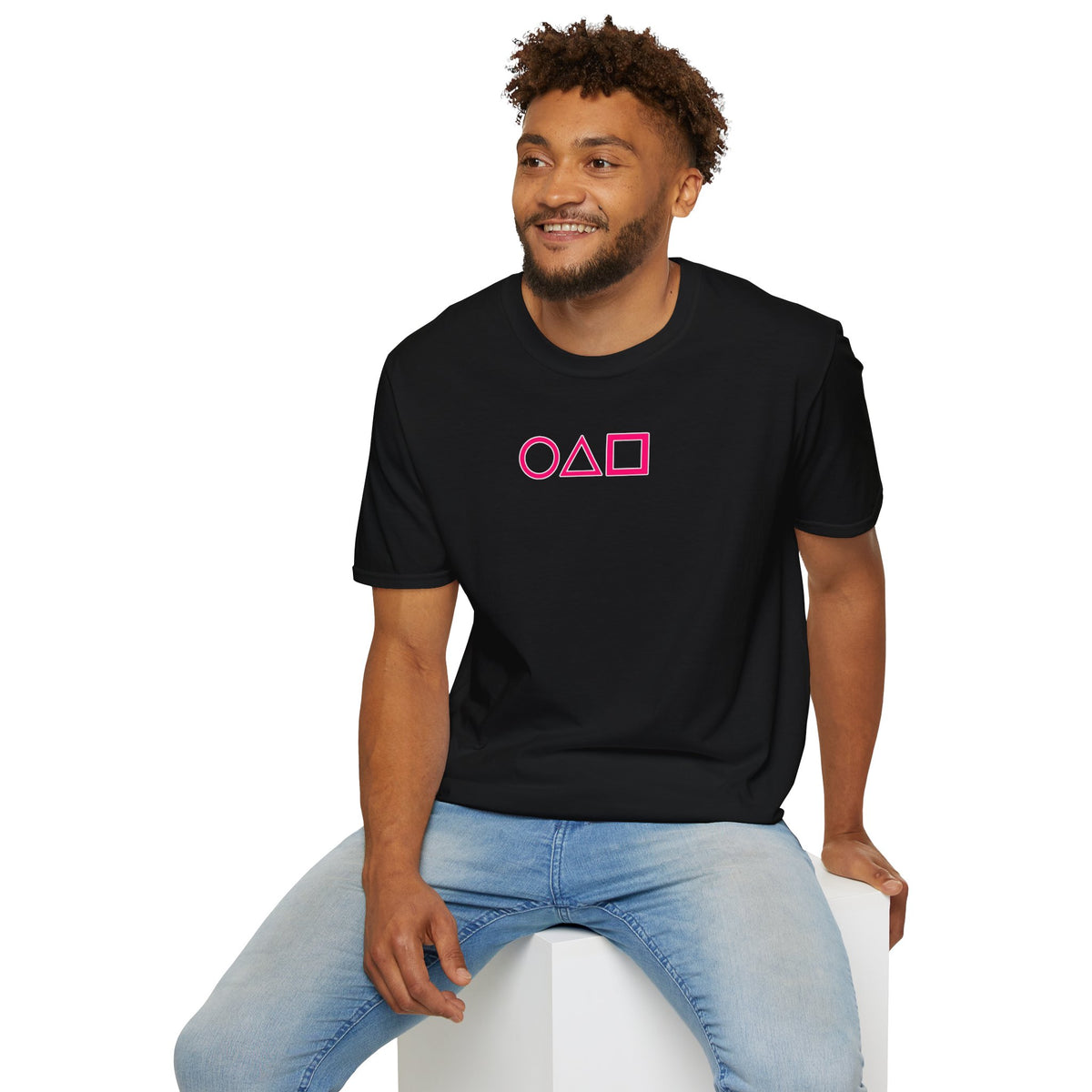 T-Shirt — Pink Circle Triangle Square Minimalist Gaming Symbols Tee