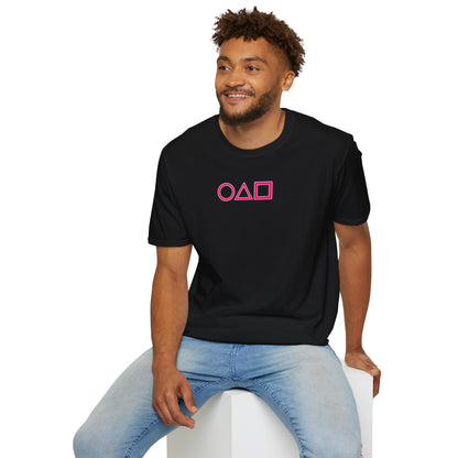 T-Shirt — Pink Circle Triangle Square Minimalist Gaming Symbols Tee
