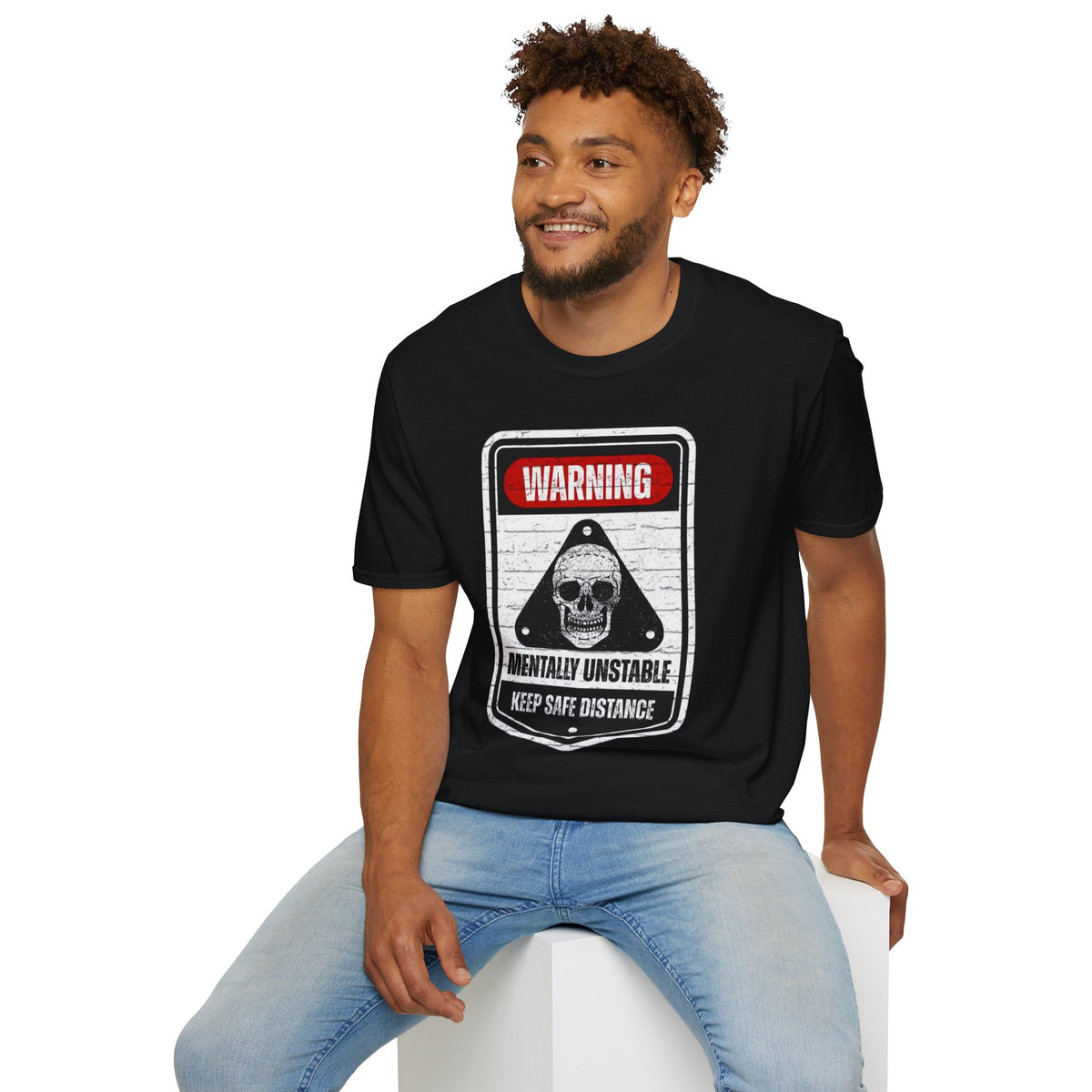 Warning Mentally Unstable T-Shirt — Distressed Skull Graphic Tee