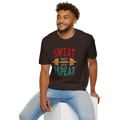Sweat Smile and Repeat T-Shirt — Motivational Gym Workout Tee