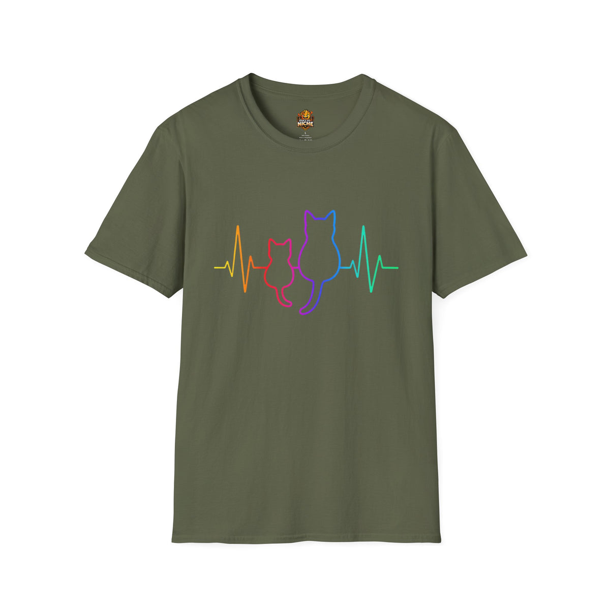 Cat Heartbeat T-Shirt — Rainbow Paw Pulse Graphic Tee