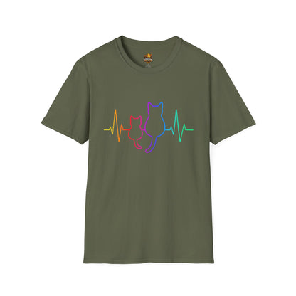 Cat Heartbeat T-Shirt — Rainbow Paw Pulse Graphic Tee