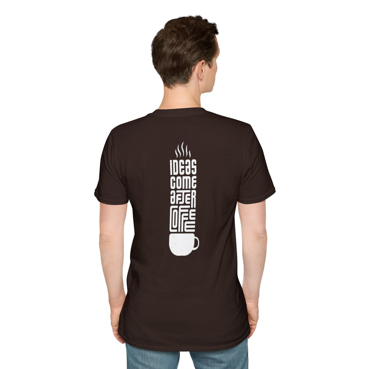 Coffee T-Shirt — "Ideas Come After Coffee" Minimal Pocket Graphic