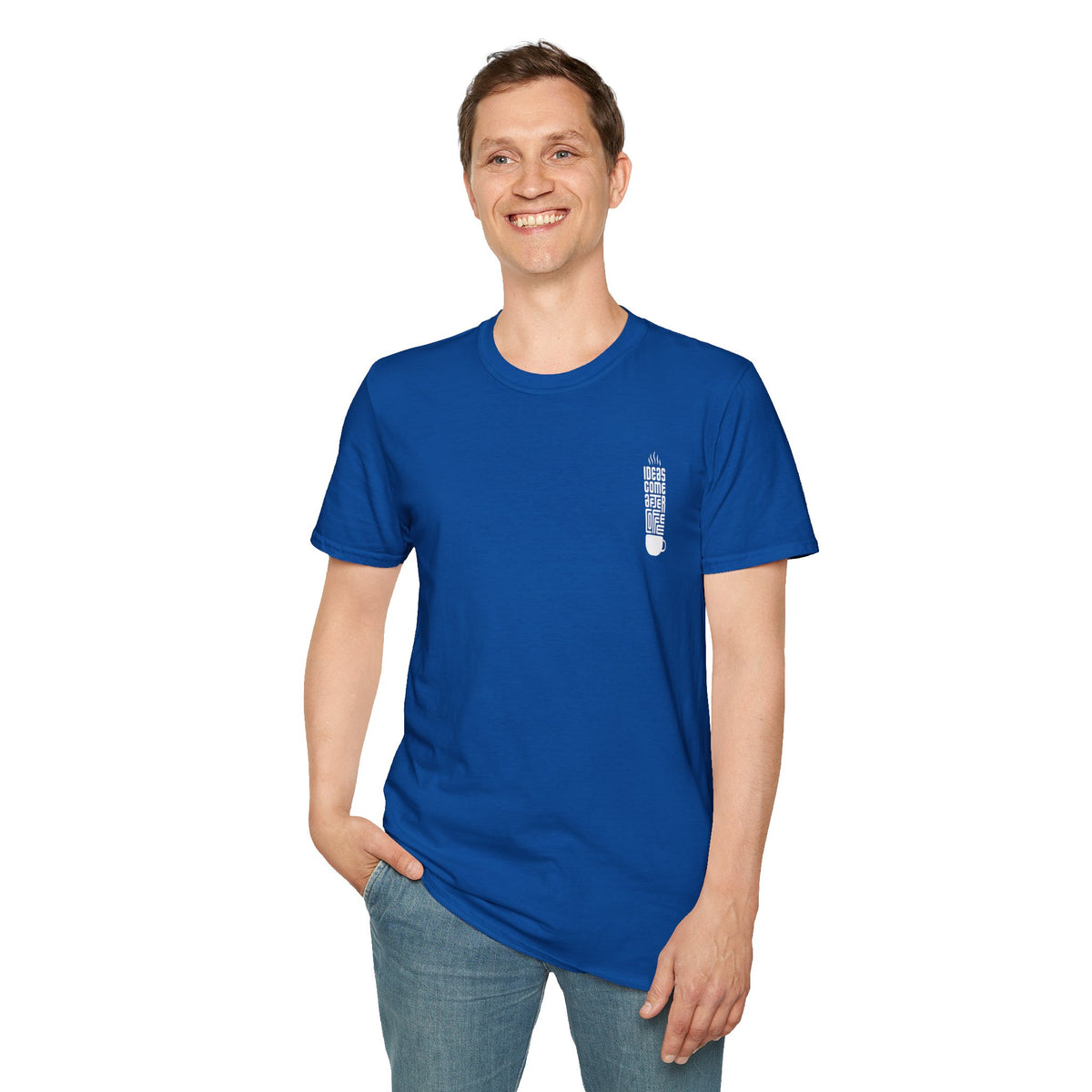 Coffee T-Shirt — "Ideas Come After Coffee" Minimal Pocket Graphic