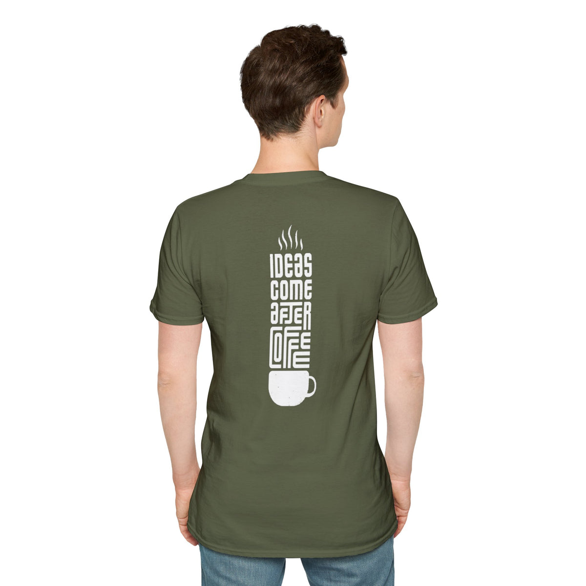 Coffee T-Shirt — "Ideas Come After Coffee" Minimal Pocket Graphic