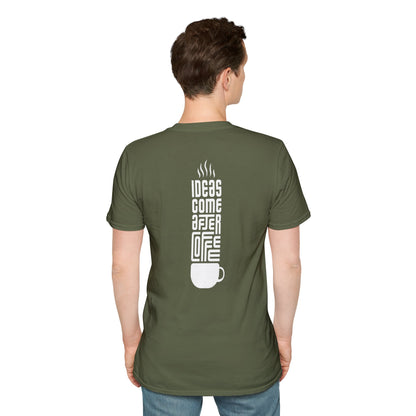 Coffee T-Shirt — "Ideas Come After Coffee" Minimal Pocket Graphic