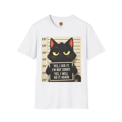 Mugshot Black Cat T-Shirt — “Yes I Did It, I’m Not Sorry” Cat Mugshot Tee