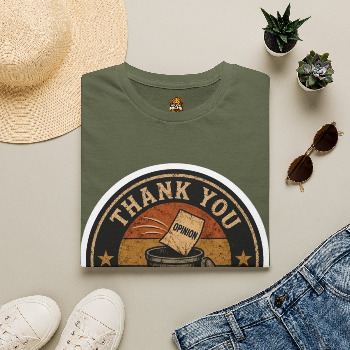 Thank You For Your Opinion T-Shirt — Funny Vintage Trash Can Graphic Tee