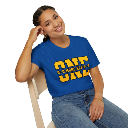 Gym Shirt — "one More Rep" Bold Barbell Fitness Tee front design