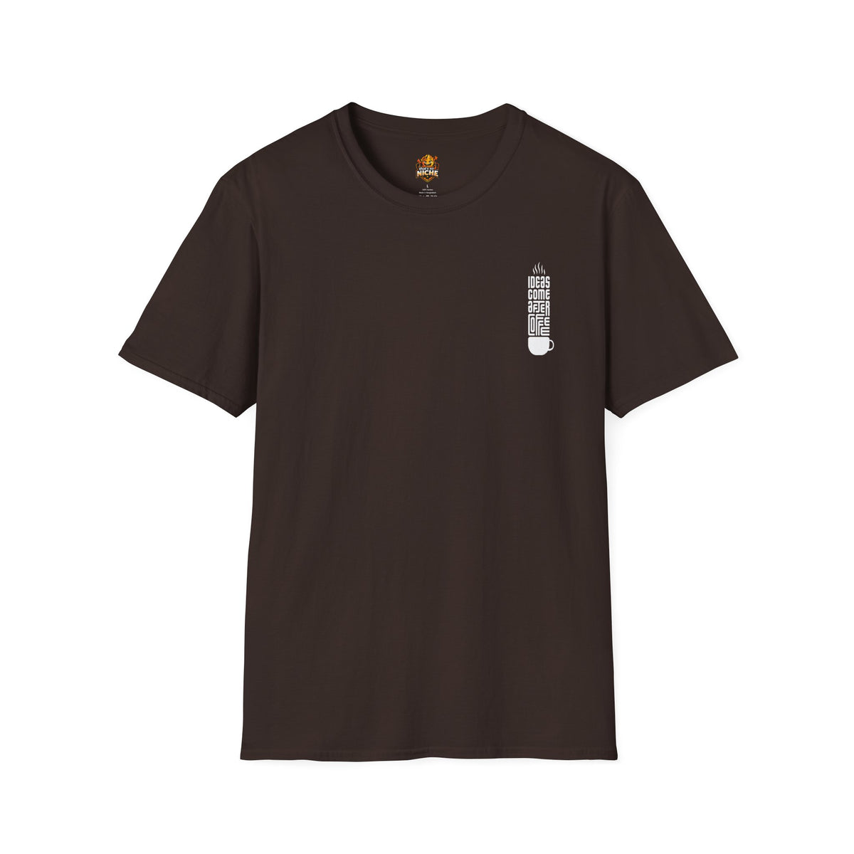 Coffee T-Shirt — "Ideas Come After Coffee" Minimal Pocket Graphic
